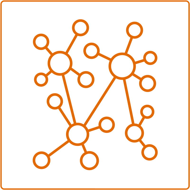 Orange-farbenes Icon, verbundene Kreise in einem Quadrat